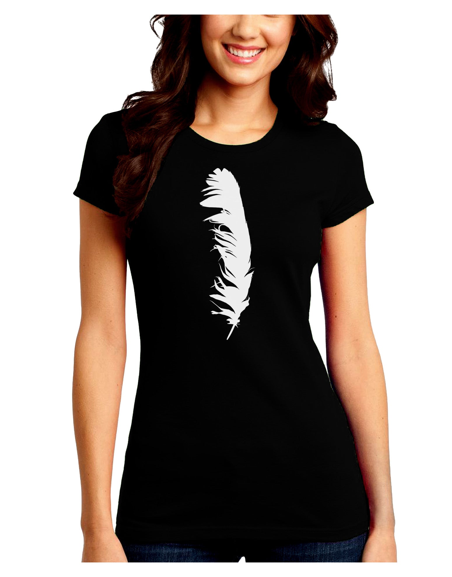 White Feather Juniors Petite Crew Dark T-Shirt-T-Shirts Juniors Tops-TooLoud-Black-Juniors Fitted Small-Davson Sales