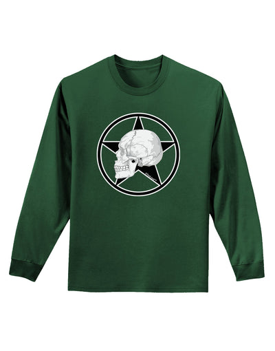 White Skull With Star Adult Long Sleeve Dark T-Shirt by TooLoud-TooLoud-Dark-Green-Small-Davson Sales