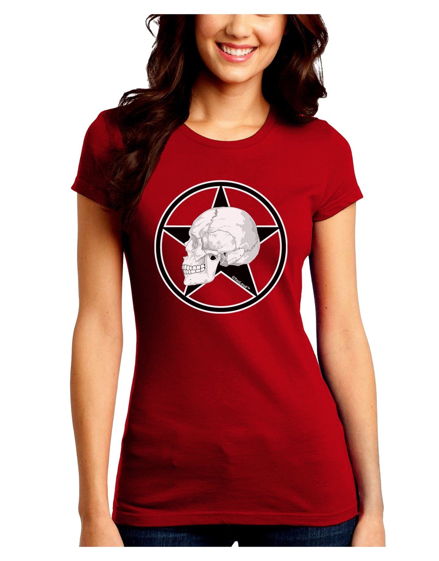 White Skull With Star Juniors Crew Dark T-Shirt by TooLoud-T-Shirts Juniors Tops-TooLoud-Red-Juniors Fitted Small-Davson Sales