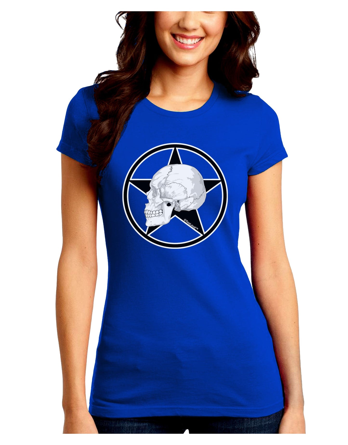 White Skull With Star Juniors Crew Dark T-Shirt by TooLoud-T-Shirts Juniors Tops-TooLoud-Royal-Blue-Juniors Fitted Small-Davson Sales