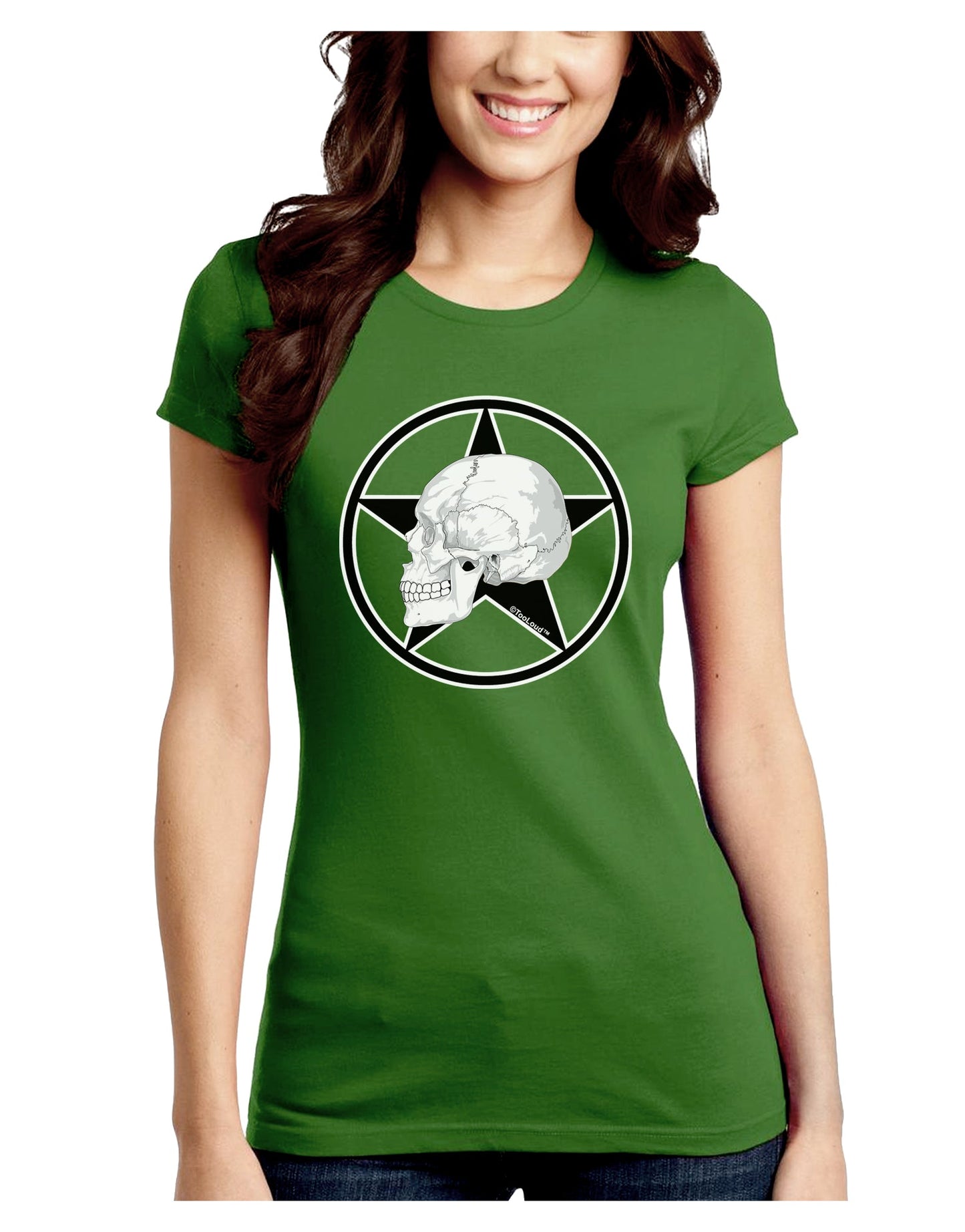 White Skull With Star Juniors Crew Dark T-Shirt by TooLoud-T-Shirts Juniors Tops-TooLoud-Kiwi-Green-Juniors Fitted X-Small-Davson Sales