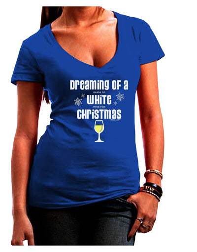 White Wine For Christmas Juniors V-Neck Dark T-Shirt-Womens V-Neck T-Shirts-TooLoud-Royal-Blue-Juniors Fitted Small-Davson Sales