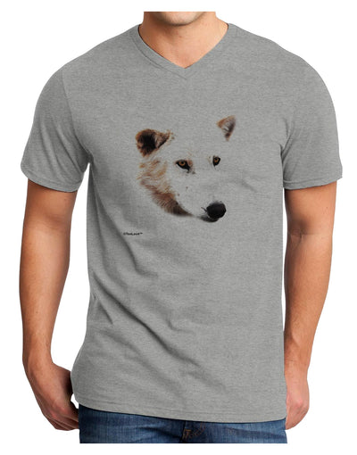 White Wolf Head Cutout Adult V-Neck T-shirt-Mens V-Neck T-Shirt-TooLoud-HeatherGray-Small-Davson Sales