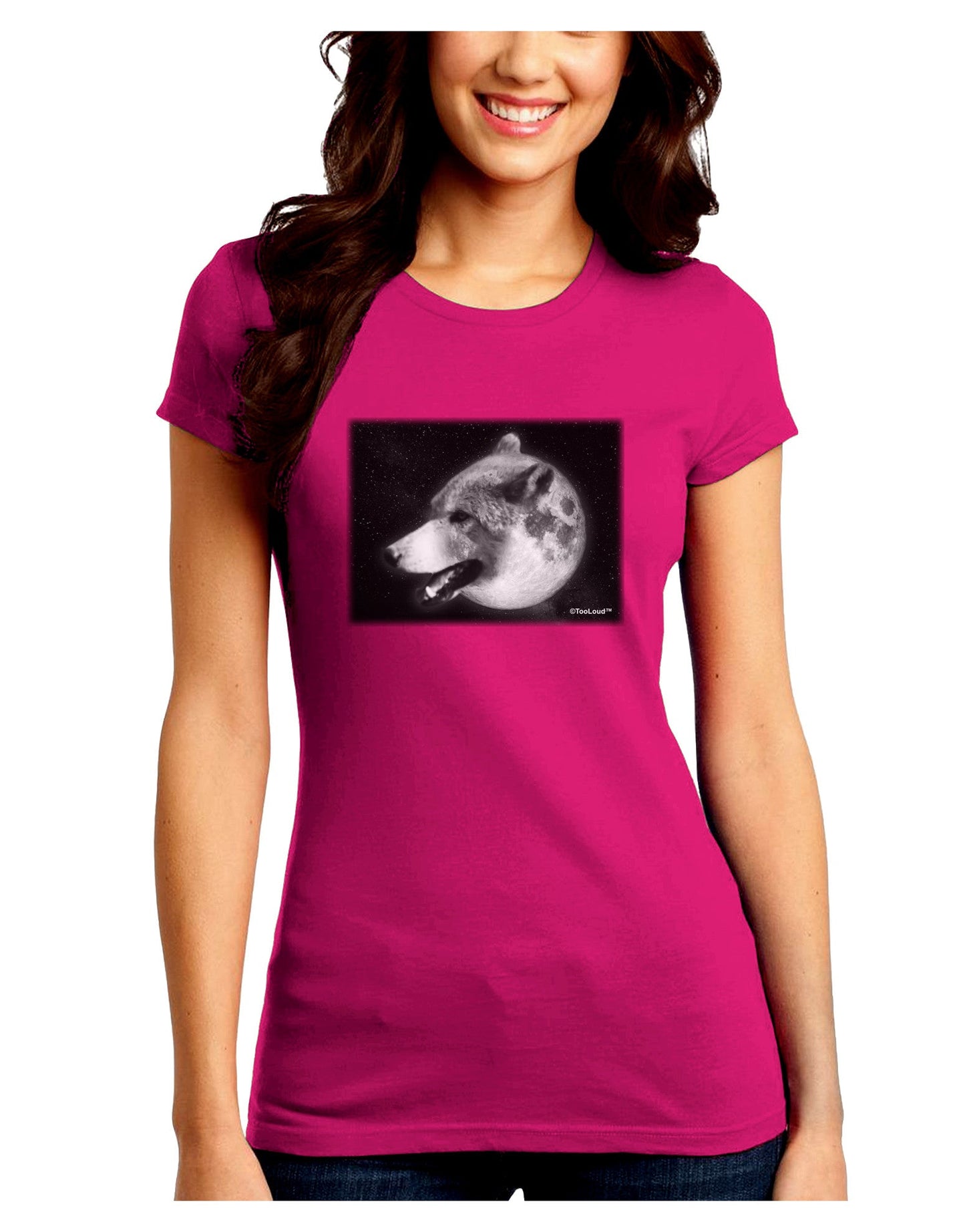 White Wolf Moon Juniors Petite Crew Dark T-Shirt-T-Shirts Juniors Tops-TooLoud-Hot-Pink-Juniors Fitted Small-Davson Sales