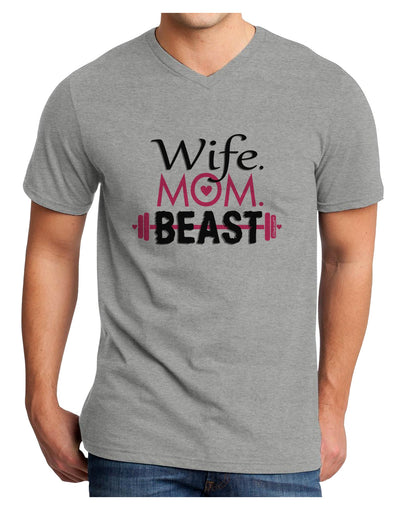 Wife Mom Beast Adult V-Neck T-shirt-Mens V-Neck T-Shirt-TooLoud-HeatherGray-Small-Davson Sales