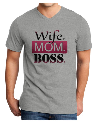 Wife Mom Boss Adult V-Neck T-shirt-Mens V-Neck T-Shirt-TooLoud-HeatherGray-Small-Davson Sales