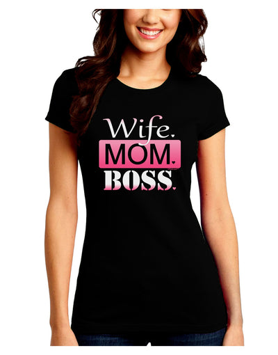 Wife Mom Boss Juniors Petite Crew Dark T-Shirt-T-Shirts Juniors Tops-TooLoud-Black-Juniors Fitted Small-Davson Sales