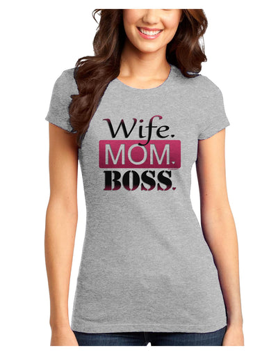 Wife Mom Boss Juniors Petite T-Shirt-T-Shirts Juniors Tops-TooLoud-Ash-Gray-Juniors Fitted X-Small-Davson Sales