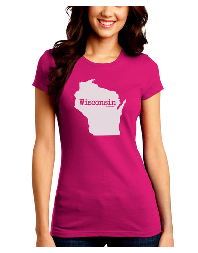 Wisconsin - United States Shape Juniors Crew Dark T-Shirt-T-Shirts Juniors Tops-TooLoud-Hot-Pink-Juniors Fitted Small-Davson Sales