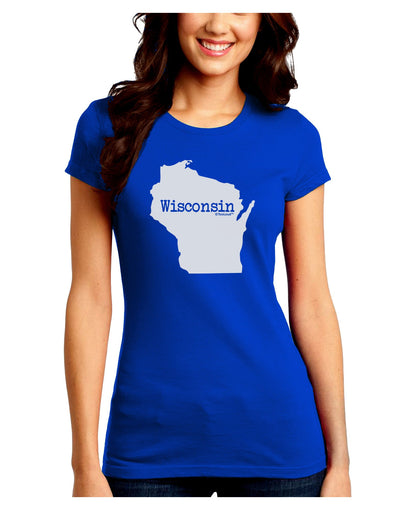 Wisconsin - United States Shape Juniors Crew Dark T-Shirt-T-Shirts Juniors Tops-TooLoud-Royal-Blue-Juniors Fitted Small-Davson Sales