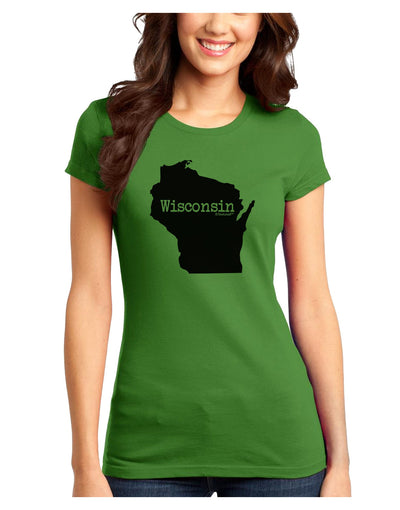 Wisconsin - United States Shape Juniors T-Shirt-Womens Juniors T-Shirt-TooLoud-Kiwi-Green-Juniors Fitted X-Small-Davson Sales