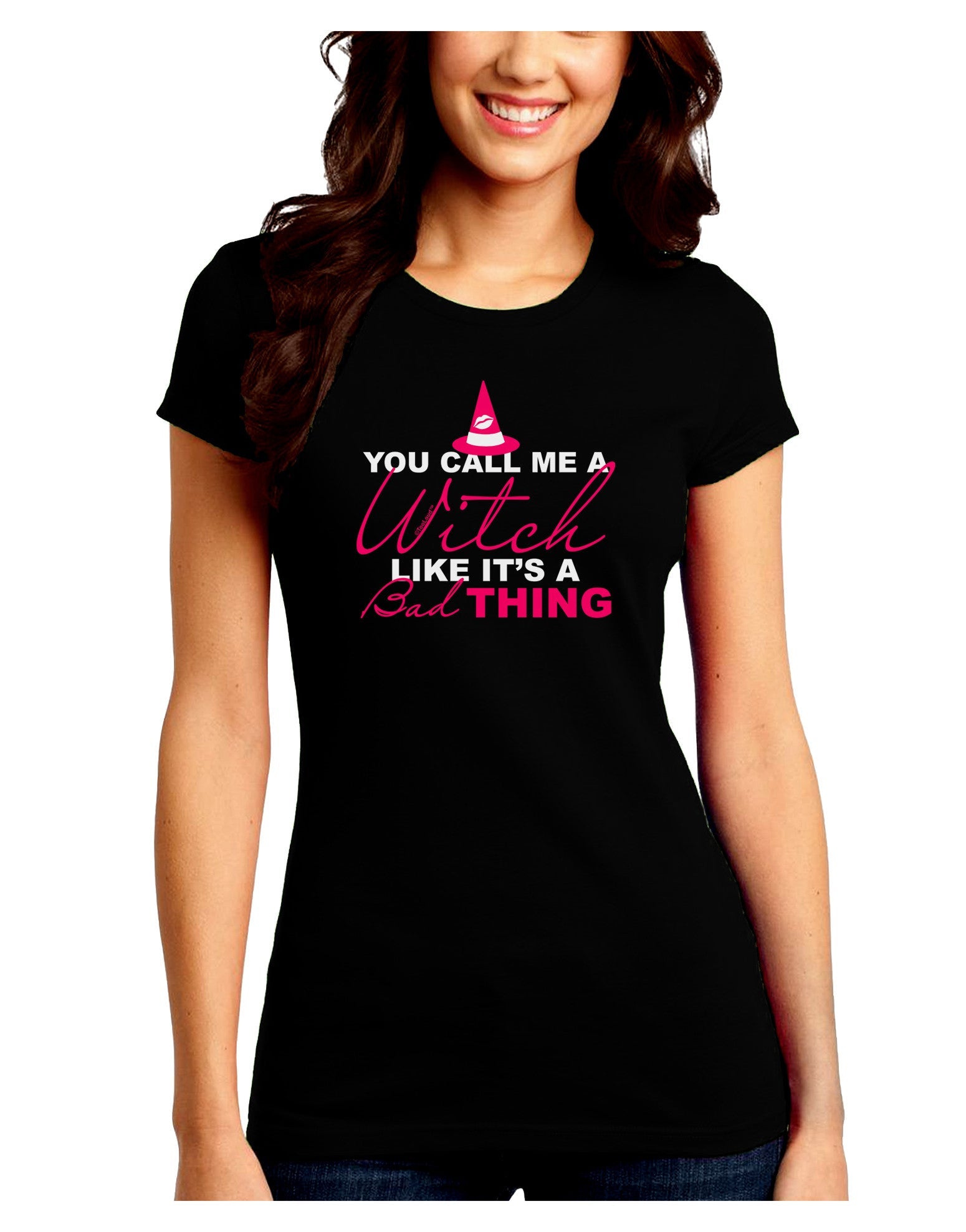 Witch - Bad Thing Text Juniors Crew Dark T-Shirt-T-Shirts Juniors Tops-TooLoud-Black-Juniors Fitted Small-Davson Sales