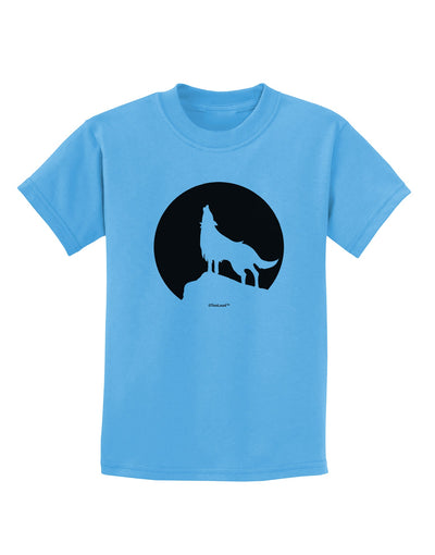 Wolf Howling at the Moon - Design #1 Childrens T-Shirt by TooLoud-Childrens T-Shirt-TooLoud-Aquatic-Blue-X-Small-Davson Sales