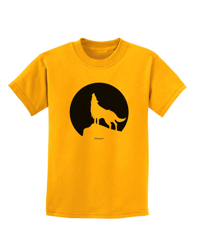 Wolf Howling at the Moon - Design #1 Childrens T-Shirt by TooLoud-Childrens T-Shirt-TooLoud-Gold-X-Small-Davson Sales