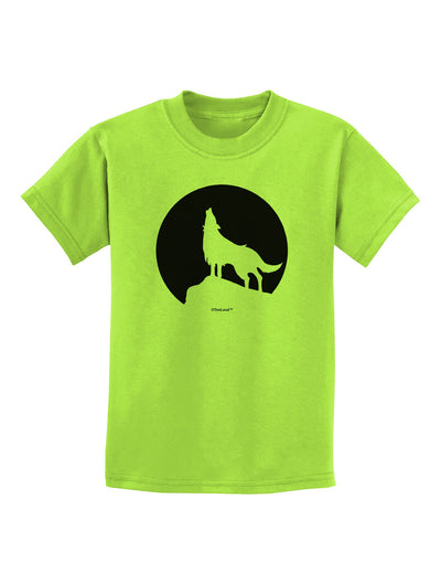 Wolf Howling at the Moon - Design #1 Childrens T-Shirt by TooLoud-Childrens T-Shirt-TooLoud-Lime-Green-X-Small-Davson Sales