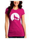 Wolf Howling at the Moon - Design #1 Juniors Crew Dark T-Shirt by TooLoud-T-Shirts Juniors Tops-TooLoud-Hot-Pink-Juniors Fitted Small-Davson Sales