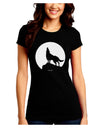 Wolf Howling at the Moon - Design #1 Juniors Crew Dark T-Shirt by TooLoud-T-Shirts Juniors Tops-TooLoud-Black-Juniors Fitted Small-Davson Sales