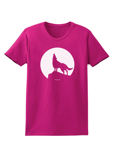 Wolf Howling at the Moon - Design #1 Womens Dark T-Shirt by TooLoud-Womens T-Shirt-TooLoud-Hot-Pink-Small-Davson Sales