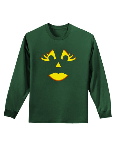 Woman Jack O Lantern Pumpkin Face Adult Long Sleeve Dark T-Shirt-TooLoud-Dark-Green-Small-Davson Sales