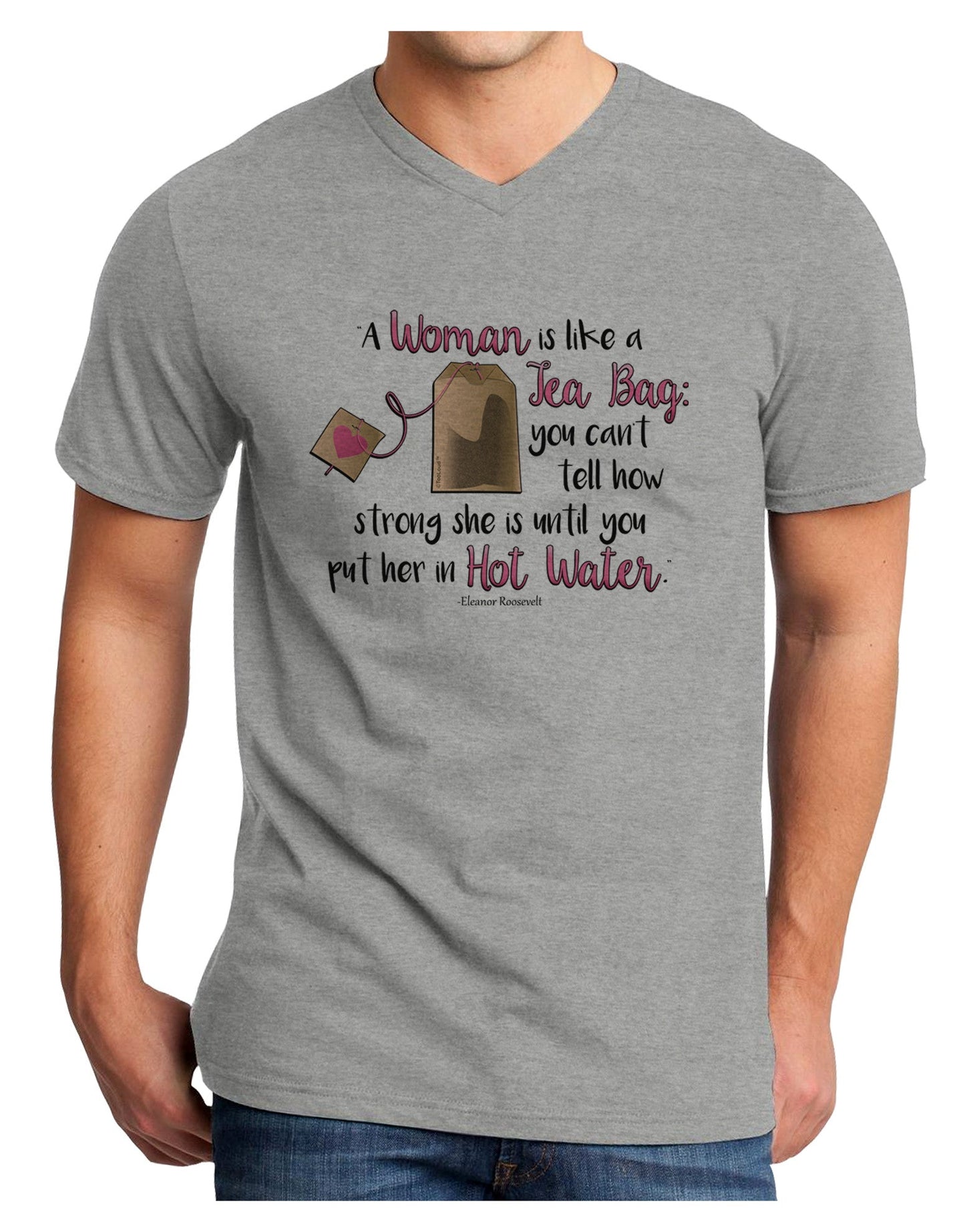 Woman Like A Tea Bag Eleanor R Adult V-Neck T-shirt-Mens V-Neck T-Shirt-TooLoud-HeatherGray-Small-Davson Sales