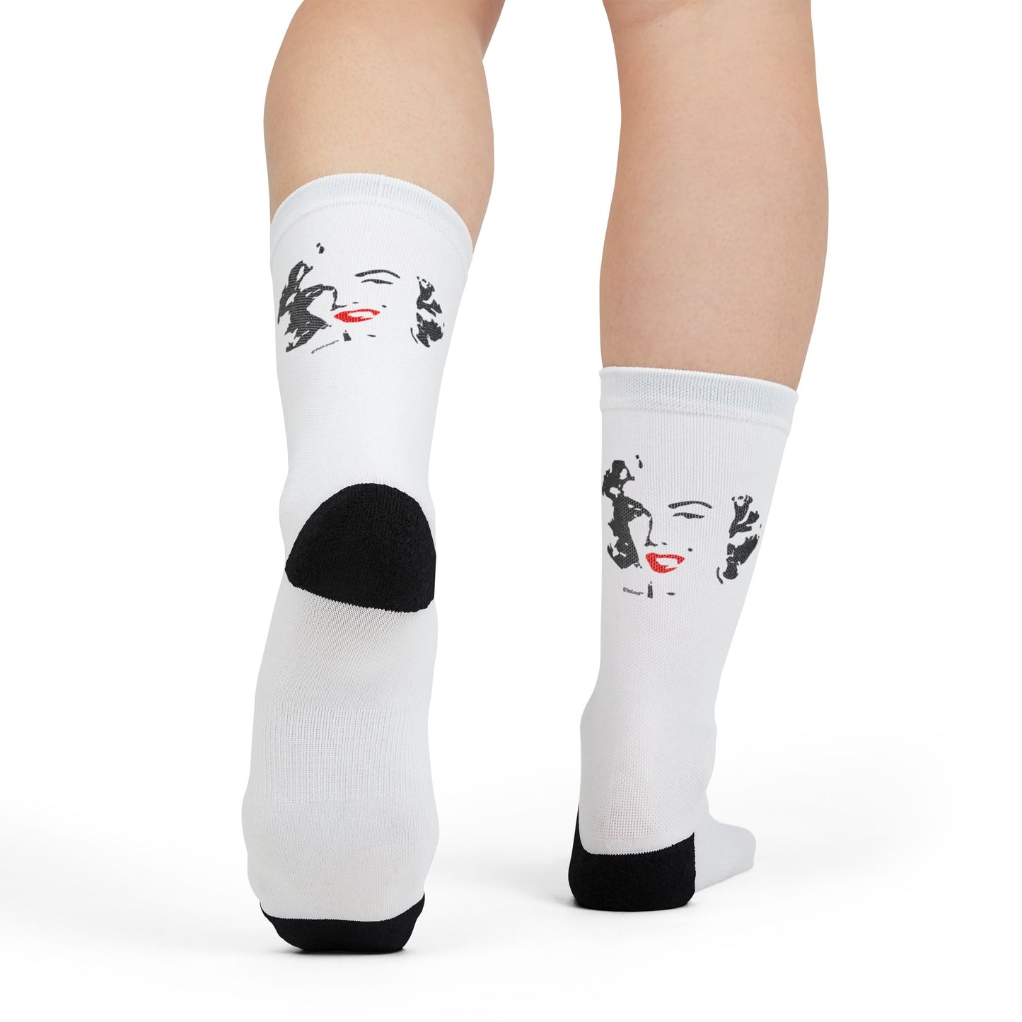 Stylish Marilyn Monroe Cutout Design Red Lips Adult Crew Socks - Exclusively by TooLoud