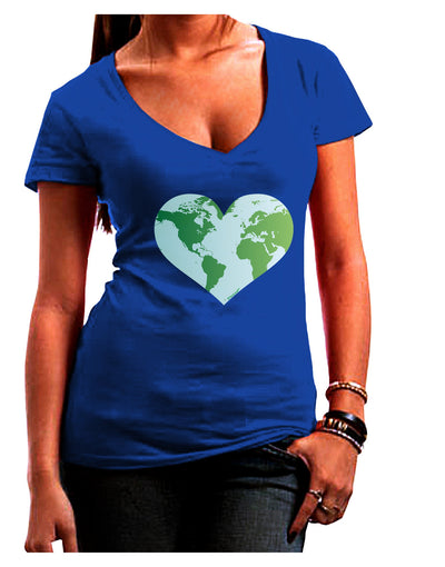 World Globe Heart Juniors V-Neck Dark T-Shirt-Womens V-Neck T-Shirts-TooLoud-Royal-Blue-Juniors Fitted Small-Davson Sales