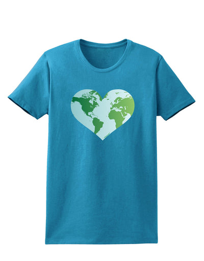 World Globe Heart Womens Dark T-Shirt-TooLoud-Turquoise-X-Small-Davson Sales