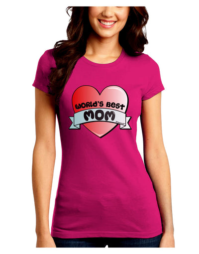 World's Best Mom - Heart Banner Design Juniors Crew Dark T-Shirt by TooLoud-T-Shirts Juniors Tops-TooLoud-Hot-Pink-Juniors Fitted Small-Davson Sales
