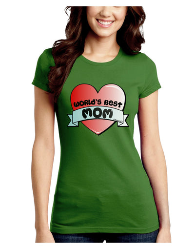 World's Best Mom - Heart Banner Design Juniors Crew Dark T-Shirt by TooLoud-T-Shirts Juniors Tops-TooLoud-Kiwi-Green-Juniors Fitted X-Small-Davson Sales