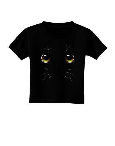 Yellow Amber-Eyed Cute Cat Face Toddler T-Shirt Dark