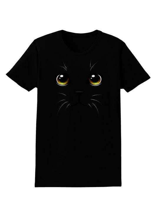Yellow Amber-Eyed Cute Cat Face Womens Dark T-Shirt-TooLoud-Black-X-Small-Davson Sales