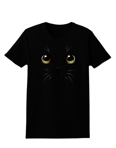 Yellow Amber-Eyed Cute Cat Face Womens Dark T-Shirt