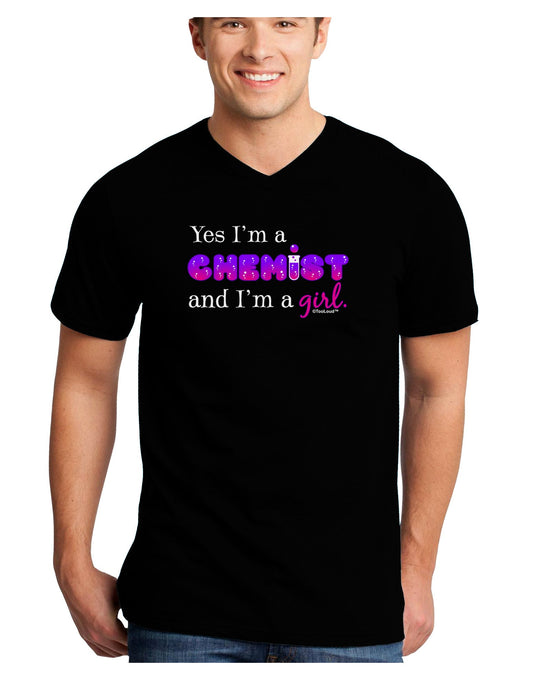 Yes I am a Chemist Girl Adult Dark V-Neck T-Shirt-TooLoud-Black-Small-Davson Sales