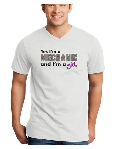 Yes I am a Mechanic Girl Adult V-Neck T-shirt-Mens V-Neck T-Shirt-TooLoud-White-Small-Davson Sales