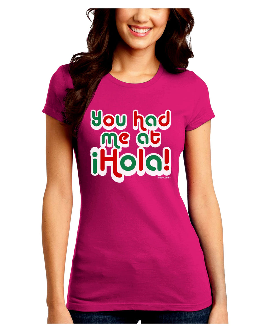 You Had Me at Hola - Mexican Flag Colors Juniors Crew Dark T-Shirt by TooLoud-T-Shirts Juniors Tops-TooLoud-Black-Juniors Fitted Small-Davson Sales