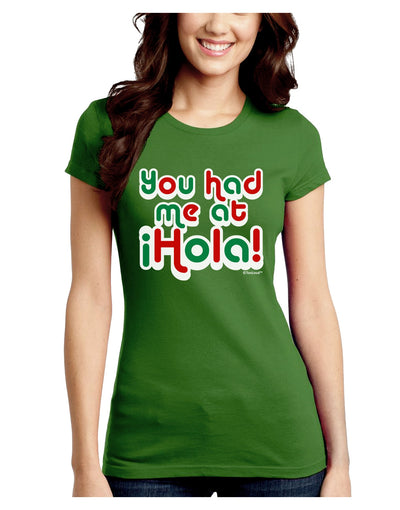 You Had Me at Hola - Mexican Flag Colors Juniors Crew Dark T-Shirt by TooLoud-T-Shirts Juniors Tops-TooLoud-Kiwi-Green-Juniors Fitted X-Small-Davson Sales