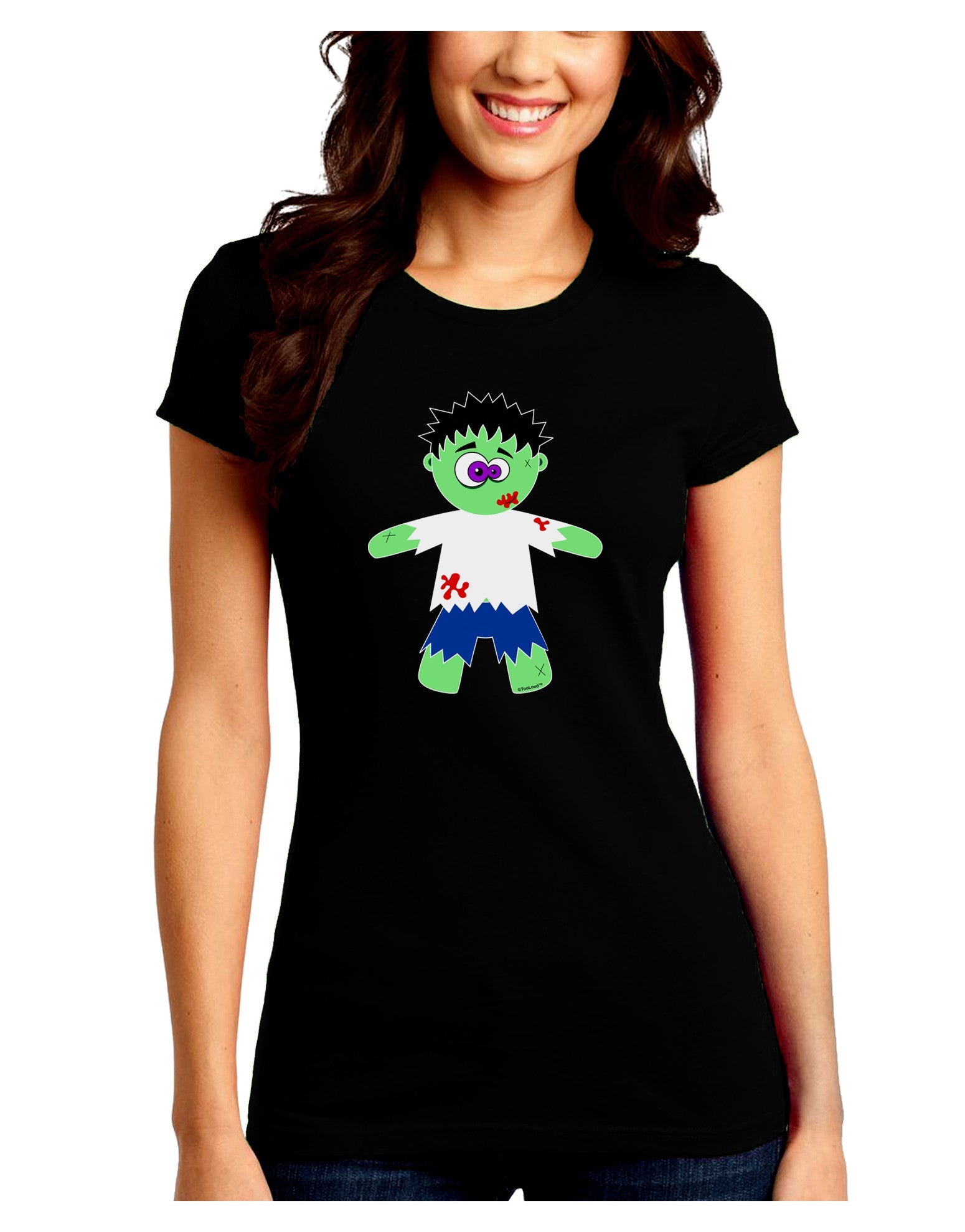 Zombie Boy Halloween Juniors Crew Dark T-Shirt-T-Shirts Juniors Tops-TooLoud-Black-Juniors Fitted Small-Davson Sales