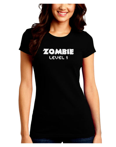 Zombie Level 1 - Funny - Halloween Juniors Crew Dark T-Shirt-T-Shirts Juniors Tops-TooLoud-Black-Juniors Fitted Small-Davson Sales