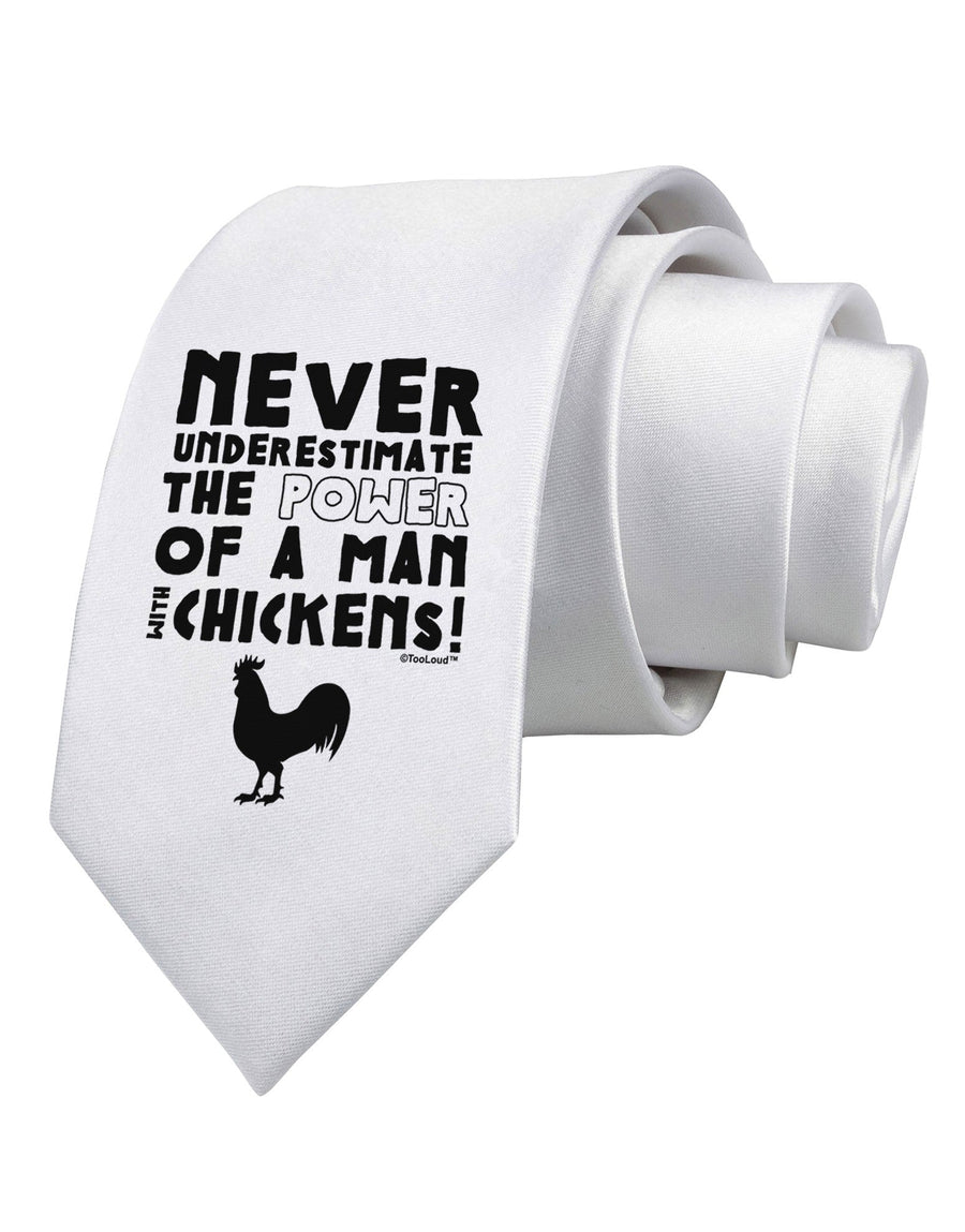 A Man With Chickens Printed White Necktie