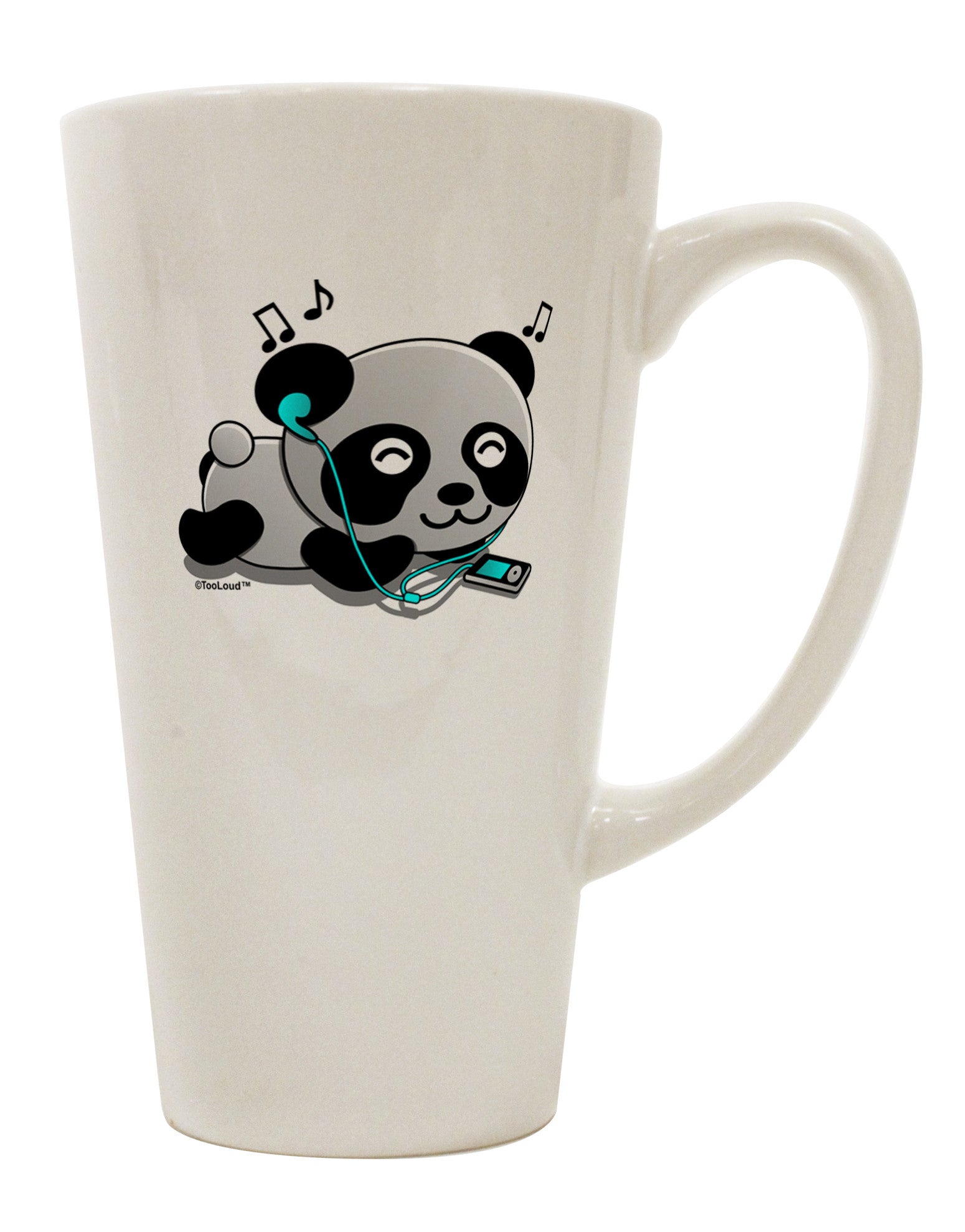 Adorable Panda with Ear Buds - Exquisite 16 Ounce Conical Latte Coffee Mug - TooLoud-Conical Latte Mug-TooLoud-White-Davson Sales
