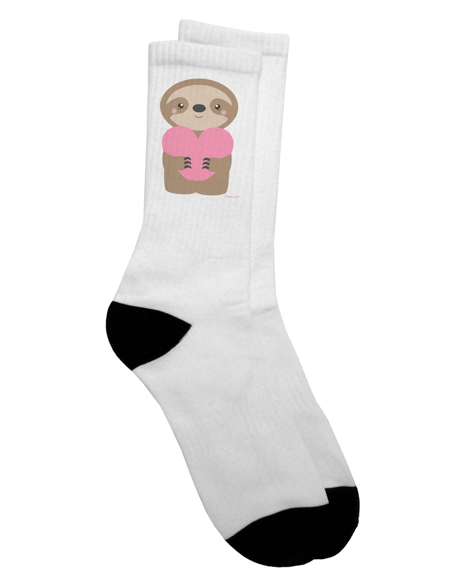 Adorable Valentine's Day Sloth with Heart Design Adult Crew Socks - TooLoud-Socks-TooLoud-White-Ladies-4-6-Davson Sales
