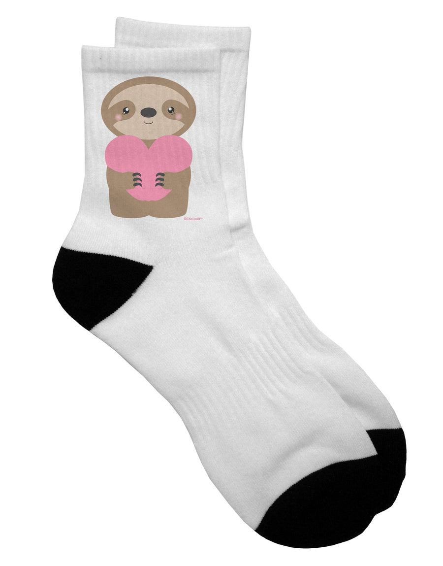 Adorable Valentine's Day Sloth with Heart Design Short Socks - TooLoud-Socks-TooLoud-White-Ladies-4-6-Davson Sales
