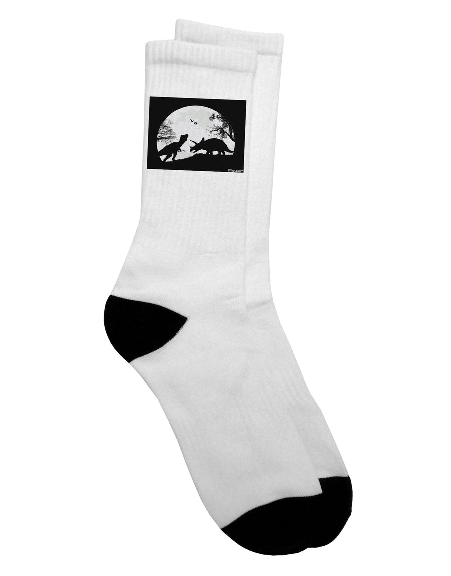 Adult Crew Socks featuring T-Rex and Triceratops Silhouettes Design - Exclusively by TooLoud-Socks-TooLoud-White-Ladies-4-6-Davson Sales