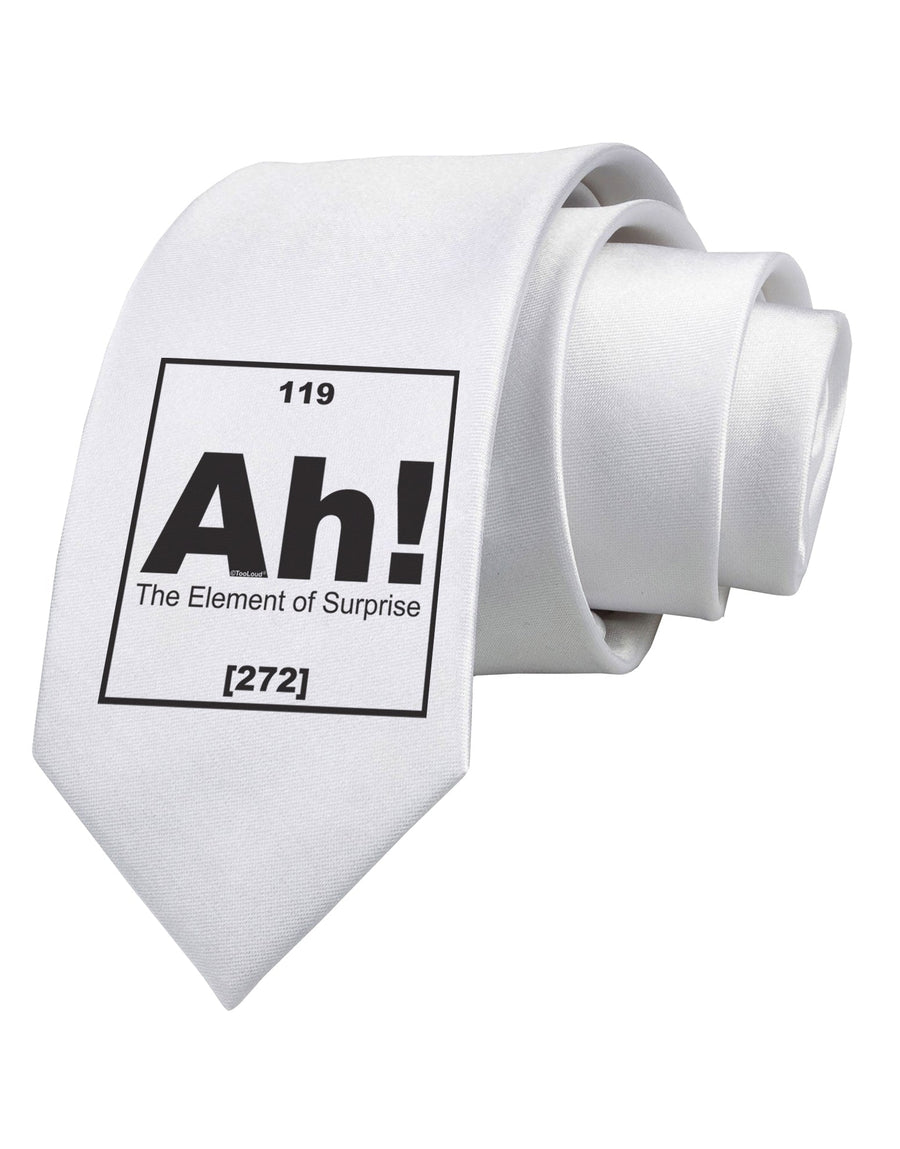 Ah the Element of Surprise Funny Science Printed White Necktie by TooLoud