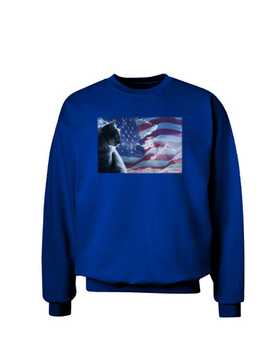 All American Cat Adult Dark Sweatshirt by TooLoud-Sweatshirts-TooLoud-Deep-Royal-Blue-Small-Davson Sales