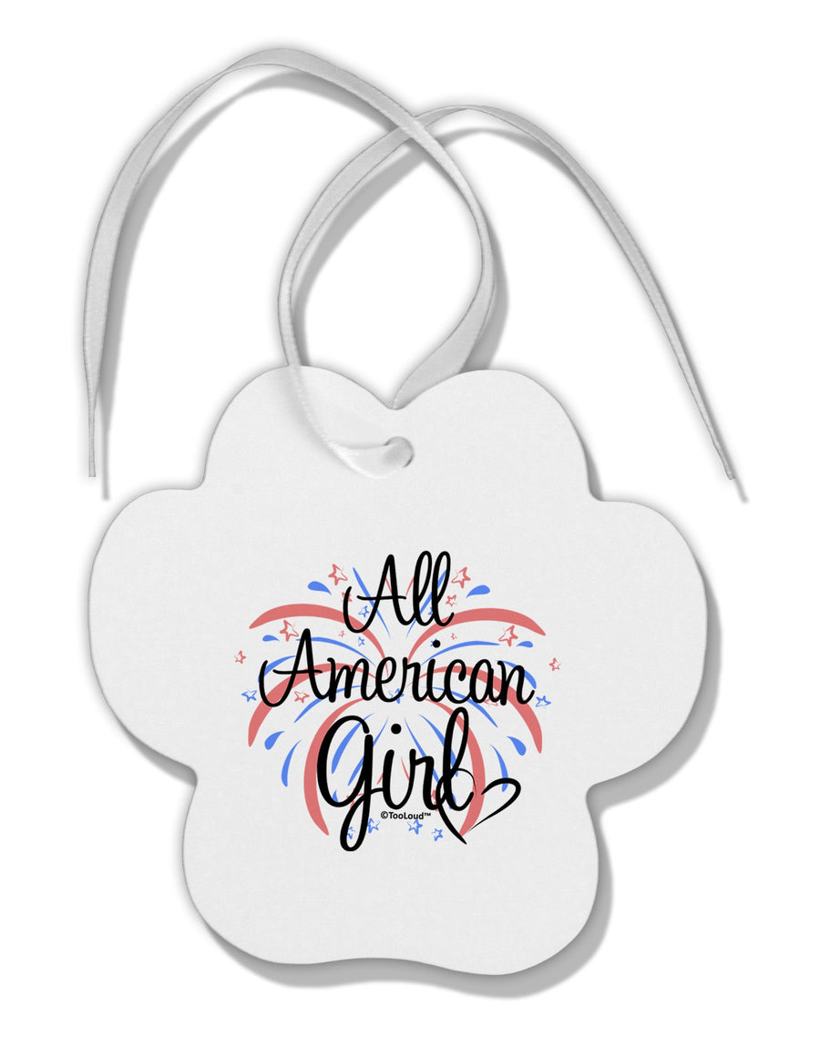 All American Girl - Fireworks and Heart Paw Print Shaped Ornament by TooLoud-Ornament-TooLoud-White-Davson Sales