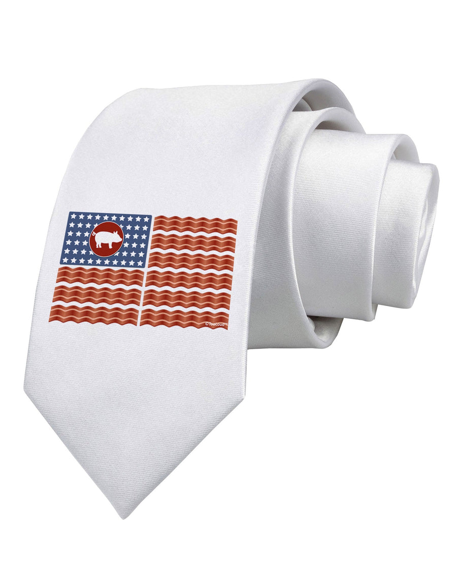 American Bacon Flag Printed White Necktie