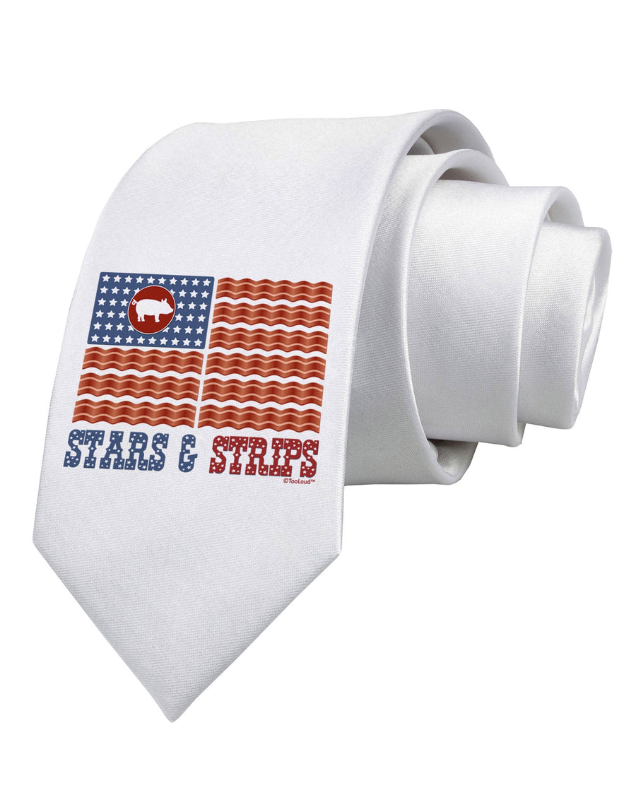 American Bacon Flag - Stars and Strips Printed White Necktie