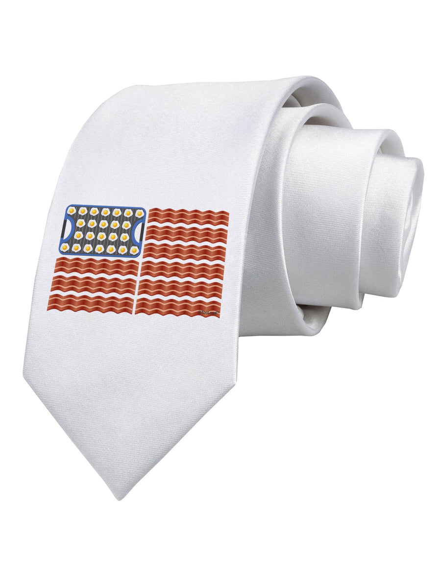 American Breakfast Flag - Bacon and Eggs Printed White Necktie