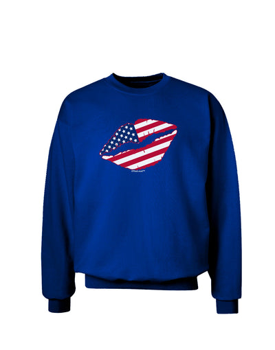 American Flag Lipstick Adult Dark Sweatshirt-Sweatshirts-TooLoud-Deep-Royal-Blue-Small-Davson Sales